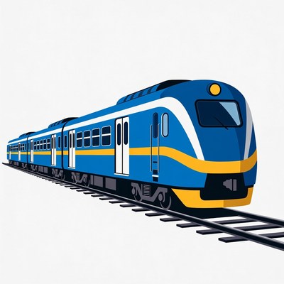 Blue Train on Tracks Illustration