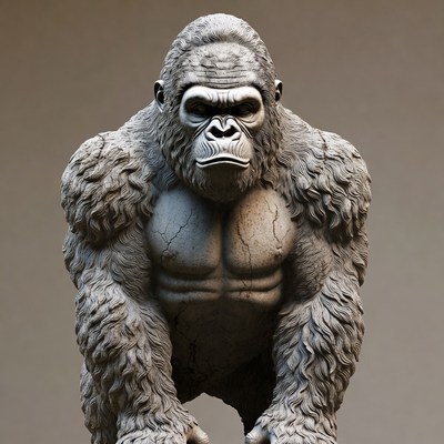 Realistic stone gorilla sculpture