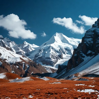 Snowy Mountain Peak with Red Valley