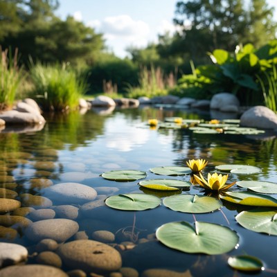 Lily pads in garden pond