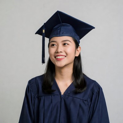 Asian woman in graduation gown
