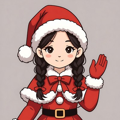 Anime girl waving in Santa dress
