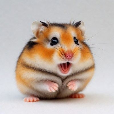 Cute hamster yawning on white background