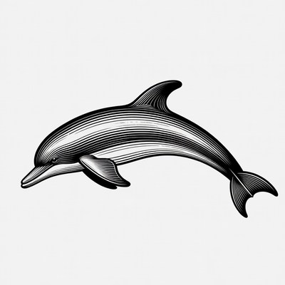 Black and white dolphin illustration