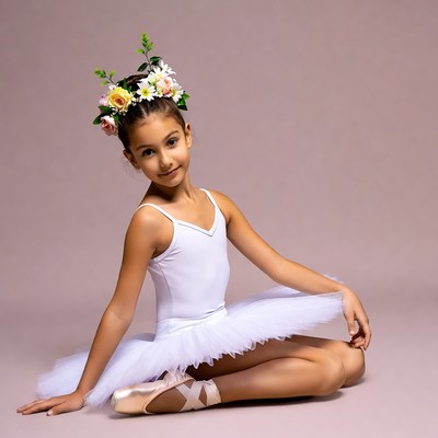 Young girl in white tutu with flower crown