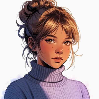 Woman with messy bun in turtleneck