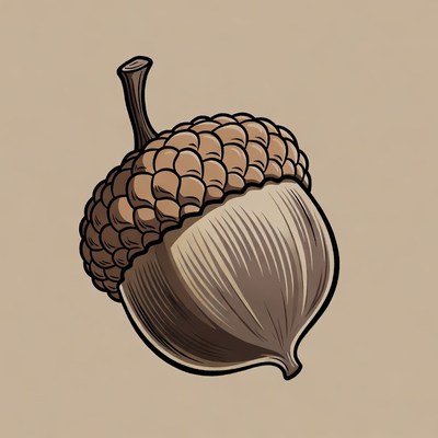 Illustrated Acorn on Beige Background