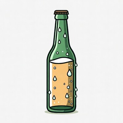 Condensation-covered green beer bottle