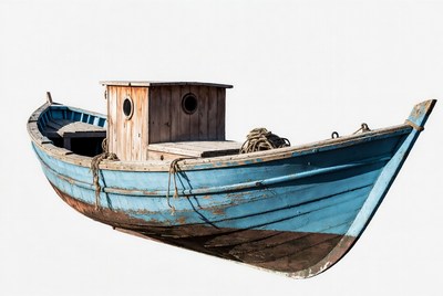 Old blue fishing boat isolated