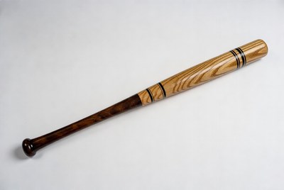 Wooden baseball bat with black stripes