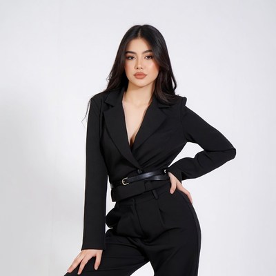 Asian woman in black blazer suit