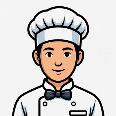 Asian chef illustration wearing hat