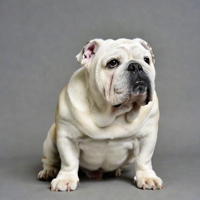 White English Bulldog sitting