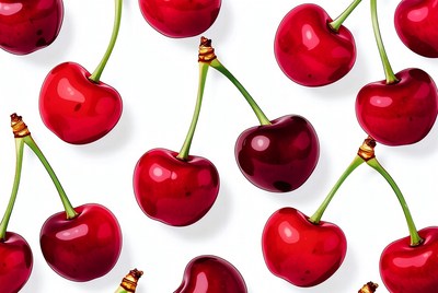 Red Cherries Pattern on White