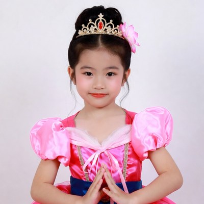 Asian girl in pink princess dress