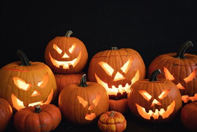 Jack-o'-lantern Pumpkins on Black Background