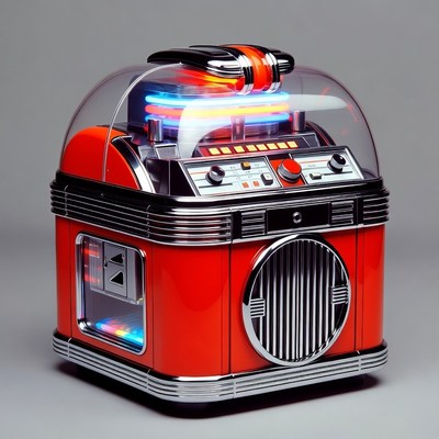 Retro Red Jukebox with Neon Lights