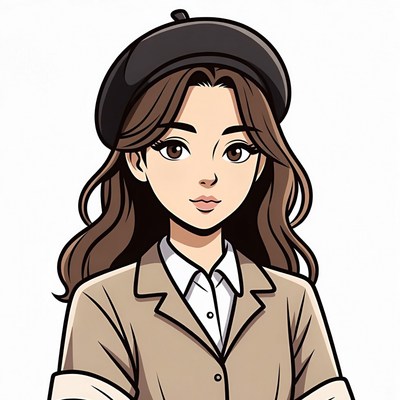 Anime girl in beret and suit