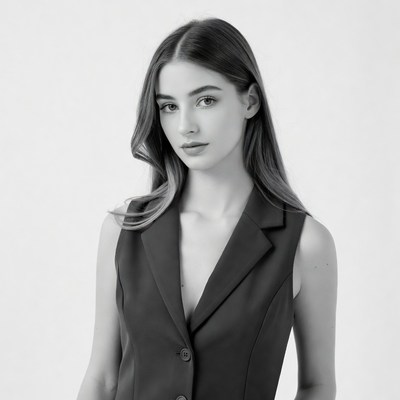 Young woman in black sleeveless blazer