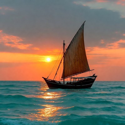 Traditional Dhow Sailing at Sunset