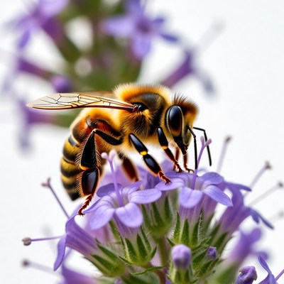 Honeybee pollinating purple flower