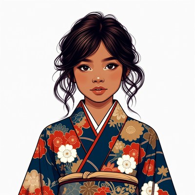 Asian woman in floral kimono