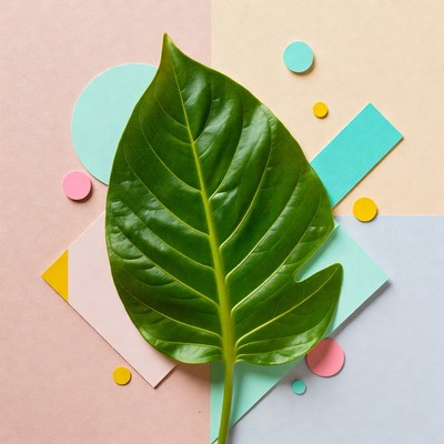 Green Leaf with Colorful Geometric Shapes