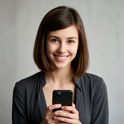 Young woman holding smartphone