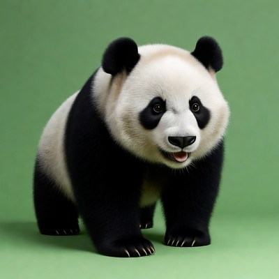Cute baby panda on green background