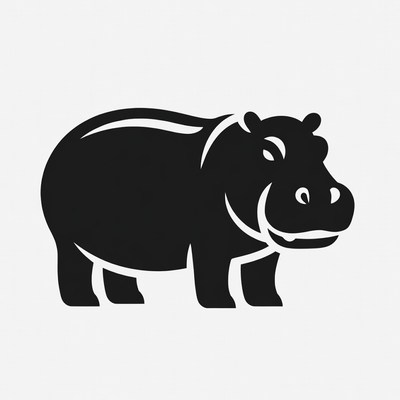Black Silhouette Hippo Illustration