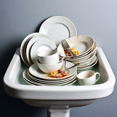 Dirty dishes in kitchen sink