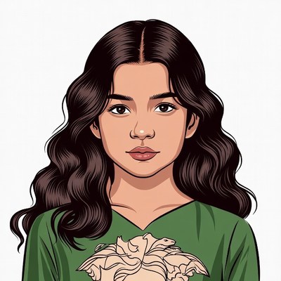 Asian girl in Versace green top