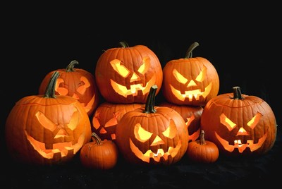 Jack-o'-lantern Pumpkins on Black Background
