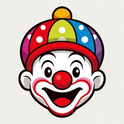 Cartoon Clown Smiling with Colorful Hat
