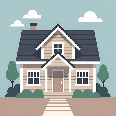 Cartoon House with Trees and Path