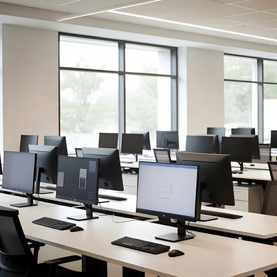Modern Computer Lab with Multiple Monitors