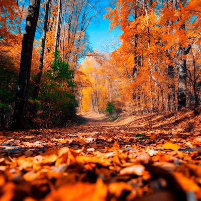 Autumn Forest Path with Orange Leaves