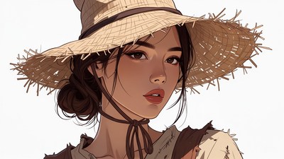 Asian woman wearing straw hat