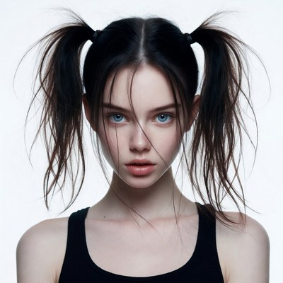 Girl with pigtails blue eyes