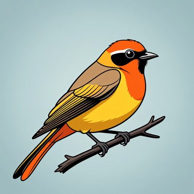 Cartoon Baltimore Oriole Perched on Branch