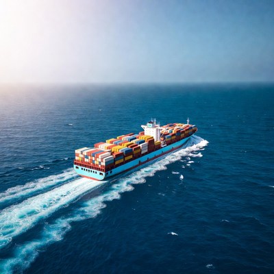 Cargo ship sailing on ocean