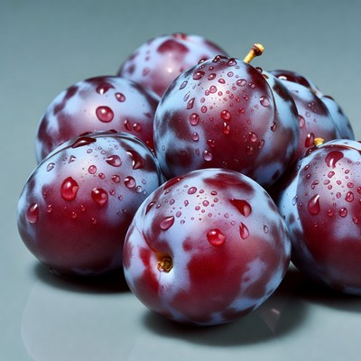 Fresh Plums with Water Droplets
