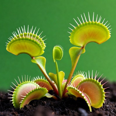 Venus Flytrap Plant on Green Background