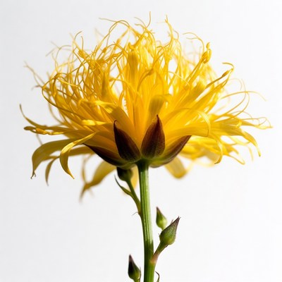 Yellow Fluffy Flower on White Background