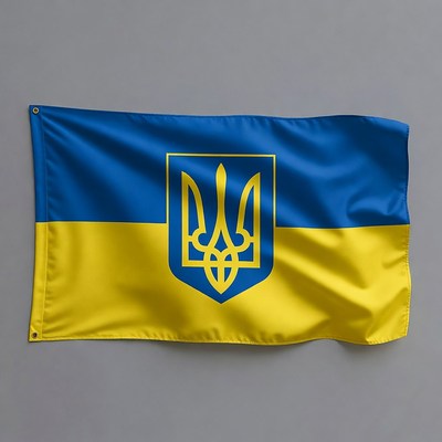 Ukrainian Flag with Tryzub Emblem