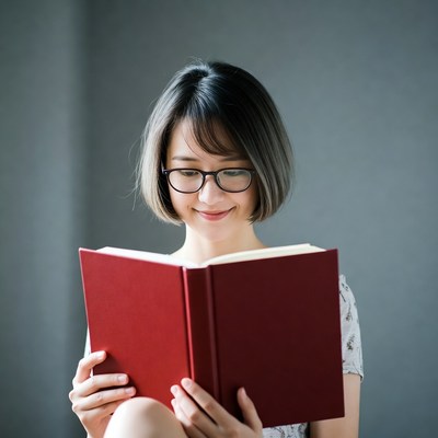 Asian woman reading book