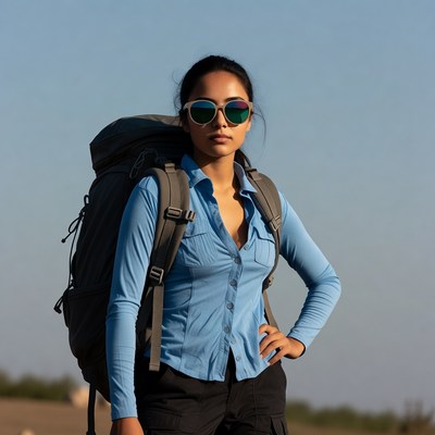 Asian woman hiker with backpack