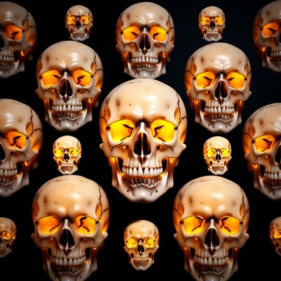 Glowing Yellow Eyed Skulls on Black