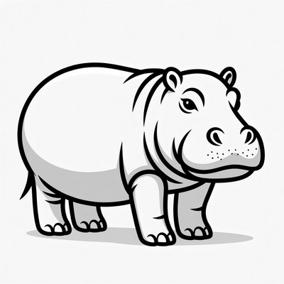 Cartoon Hippo Outline Illustration