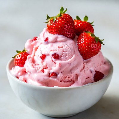 Strawberry Ice Cream in White Bowl